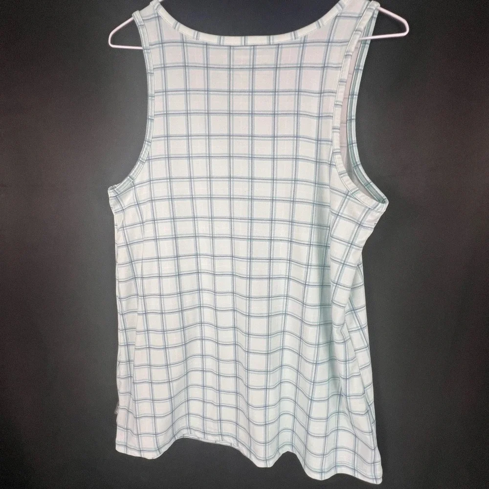 Eddie Bauer Womens Sleepwear Tank Top Blue White Plaid V-Neck Small VDR 409